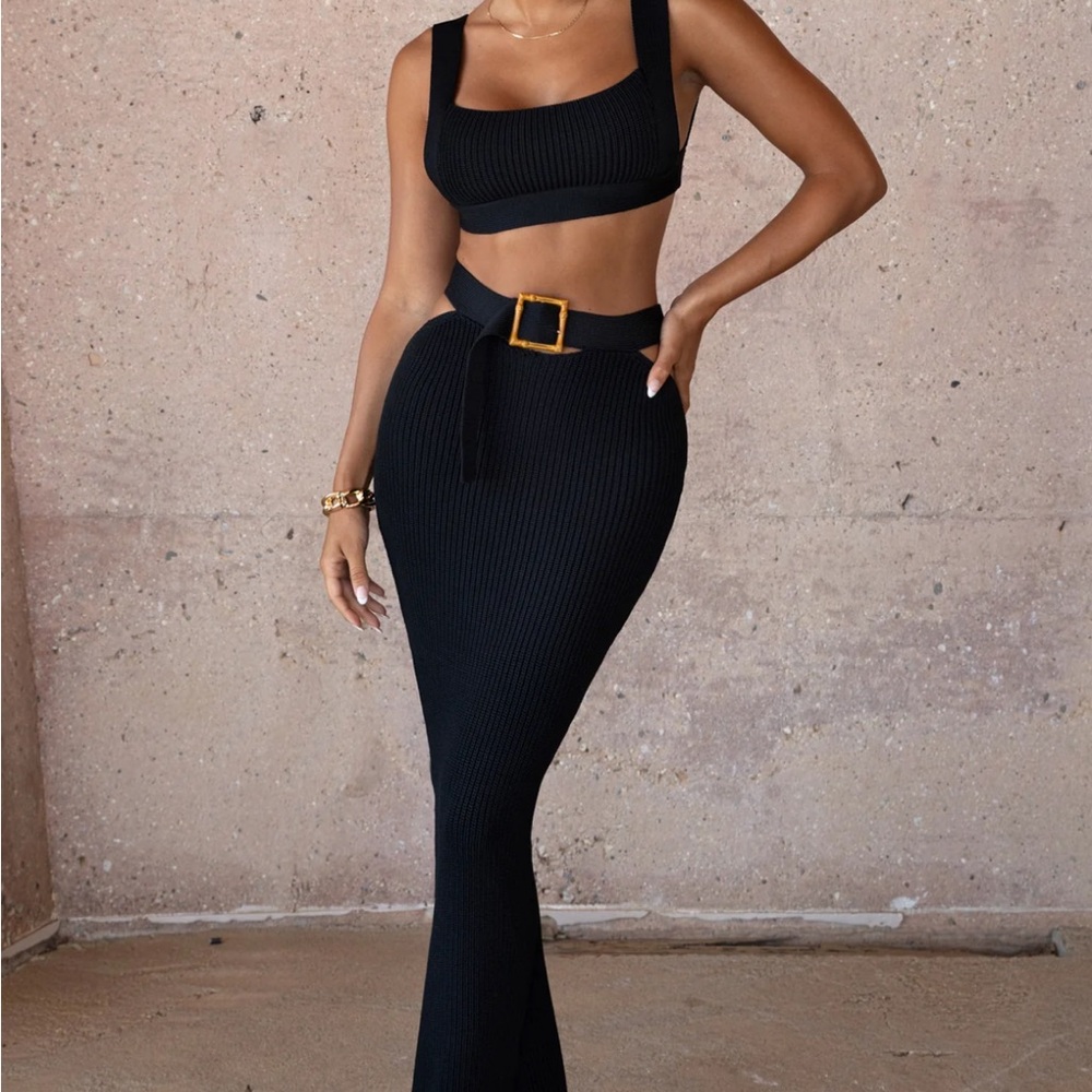 JLuxLabel Black Ribbed Skirt Set